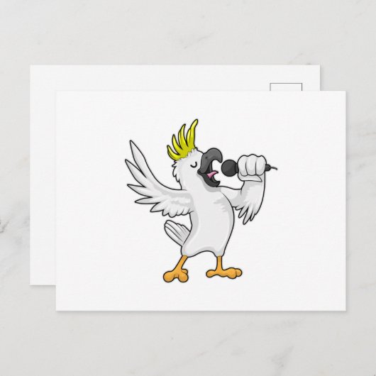 Papagei als Sänger mit Mikrofon Postkarte (Vorne/Hinten)