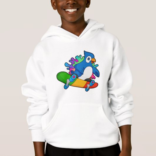 Papagei als Skater mit Skateboard Hoodie (Vorderseite)