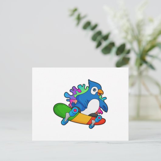 Papagei als Skater mit Skateboard Postkarte (Stehend Vorderseite)