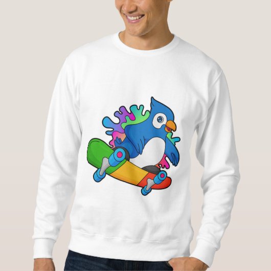 Papagei als Skater mit Skateboard Sweatshirt (Vorderseite)