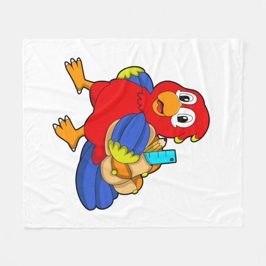 Papagei als Student mit Rucksack Fleecedecke (Vorderseite (Horizontal))