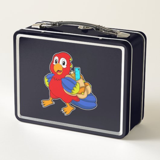 Papagei als Student mit Rucksack Metall Brotdose (Rückseite)