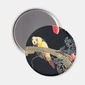 Papagei am Rande einer blühenden Rose Bush Magnet (Vorderseite/Rückseite)