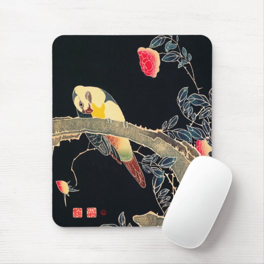 Papagei am Rande einer blühenden Rose Bush Mousepad (Mit Mouse)