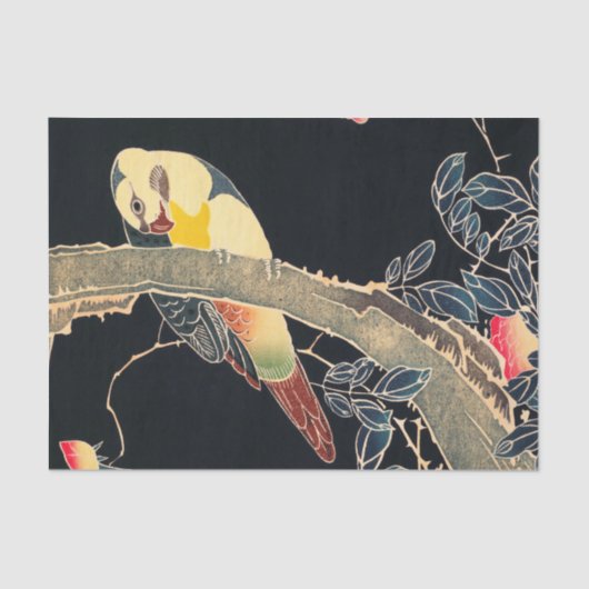 Papagei am Rande einer blühenden Rose Bush Seidenpapier (Vorderseite)