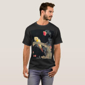 Papagei am Rande einer blühenden Rose Bush T-Shirt (Vorne ganz)