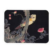 Papagei am Zweig, blühende Rose Bush, Jakuchū Magnet (Horizontal)