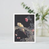 Papagei am Zweig, blühende Rose Bush, Jakuchū Postkarte (Stehend Vorderseite)