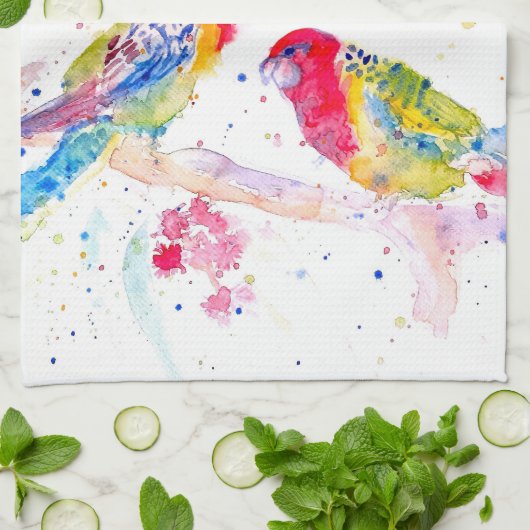 Papagei Art Aquarellmalerei Rot Blau Farbenfroh Geschirrtuch (Gefaltet)
