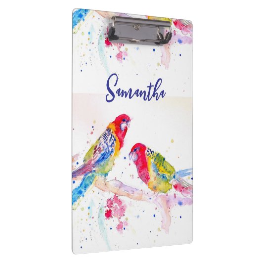 Papagei Art Aquarellmalerei Rot Blau Farbenfroh Klemmbrett (Rechts)