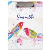 Papagei Art Aquarellmalerei Rot Blau Farbenfroh Klemmbrett (Vorderseite)