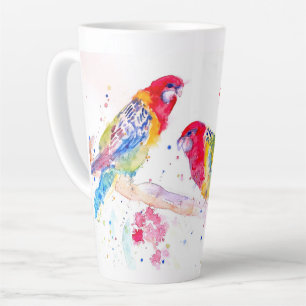 Papagei Art Aquarellmalerei Rot Blau Farbenfroh Milchtasse