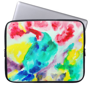 Papagei auf Baum, Vogel Abstrakt Bright Wasserfarb Laptopschutzhülle