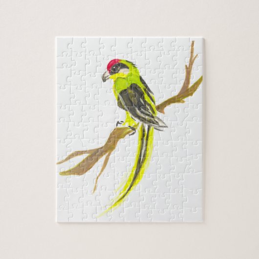 Papagei auf einem Zweig. Aquarellmalerei Puzzle (Vertikal)