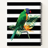 Papagei auf schwarzen und weißen Streifen Notizbuch (Rückseite)