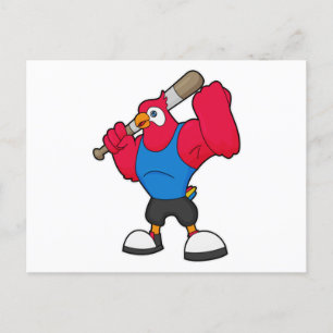 Papagei beim Baseball mit Baseballschläger Postkarte