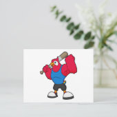 Papagei beim Baseball mit Baseballschläger Postkarte (Stehend Vorderseite)
