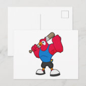Papagei beim Baseball mit Baseballschläger Postkarte (Vorne/Hinten)