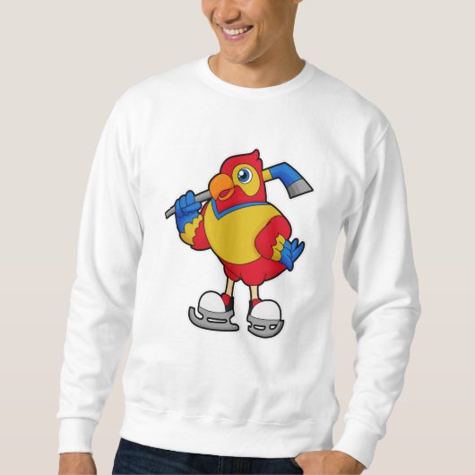 Papagei beim Eishockey mit Eishockeystick Sweatshirt (Vorderseite)