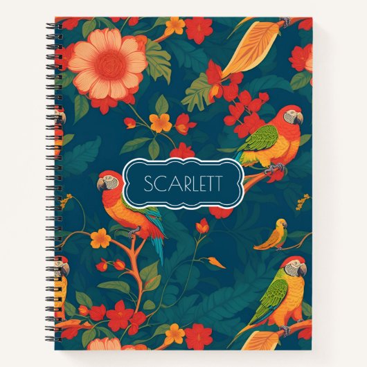 Papagei Bloral Personalisiertes Muster Notizblock (Vorderseite)