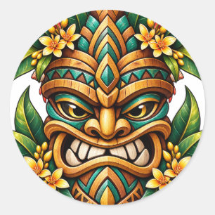 Papagei Blüten-Tiki-Aufkleber Runder Aufkleber
