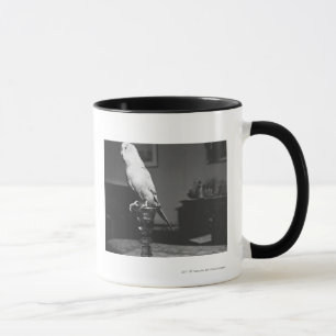 Papagei, der auf Kerzenständer B&W sitzt Tasse