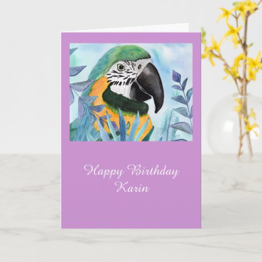 Papagei-Geburtstag anpassbar Karte (Gelbe Blume)