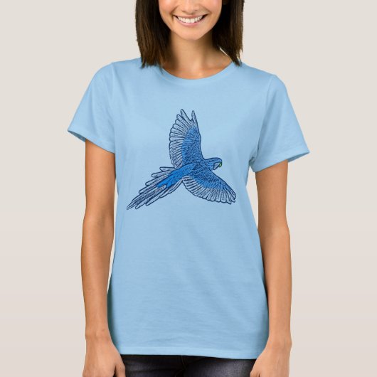 Papagei im Flug, Cerulean Blue und White T-Shirt (Vorderseite)