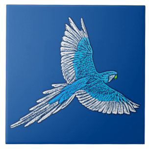 Papagei im Flug, Kobalt Blau und Weiß Fliese