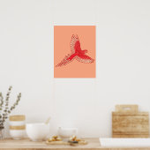 Papagei im Flug, Korallenorange und Creme Poster (Küche)