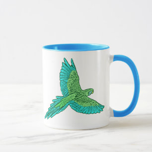 Papagei im Flug, Limette grün und Türkis Tasse