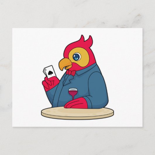 Papagei im Poker mit Poker-Karten Postkarte (Vorderseite)