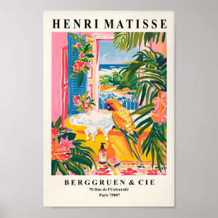 Papagei in Badewannenplakat, rosa, puristische Dek Poster