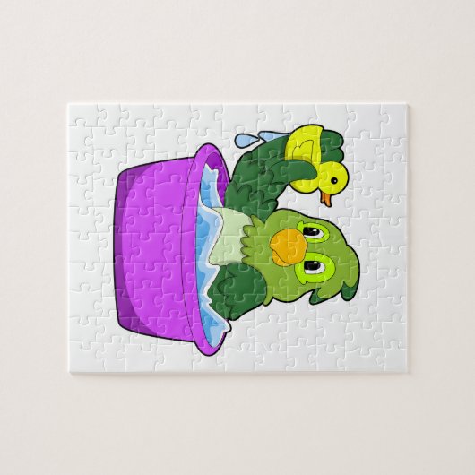 Papagei in der Badewanne mit Duck Puzzle (Horizontal)