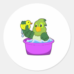Papagei in der Badewanne mit Duck Runder Aufkleber