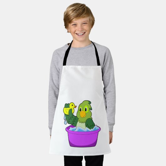 Papagei in der Badewanne mit Duck Schürze (Getragen)