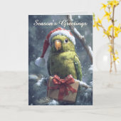 Papagei in der Weihnachtsmannmütze Weihnachtskarte Karte (Gelbe Blume)