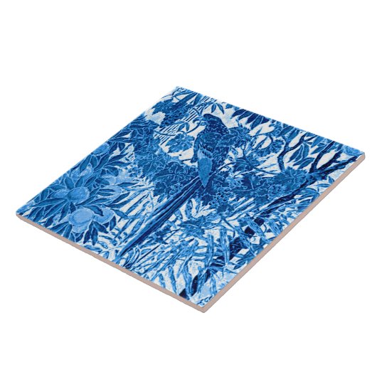 Papagei in einer Dschungelatmosphäre, Indigoblau u Fliese (Seite)