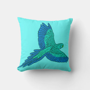 Papagei in Flug, Aqua und Cobalt Blue Kissen