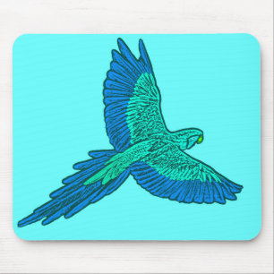 Papagei in Flug, Aqua und Cobalt Blue Mousepad