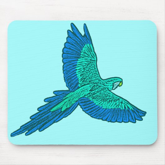 Papagei in Flug, Aqua und Cobalt Blue Mousepad (Vorne)
