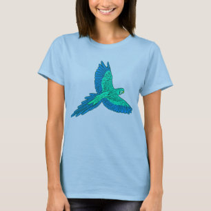 Papagei in Flug, Aqua und Cobalt Blue T-Shirt