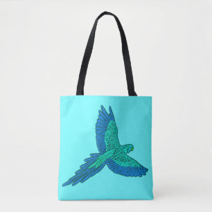 Papagei in Flug, Aqua und Cobalt Blue Tasche