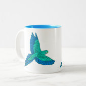 Papagei in Flug, Aqua und Cobalt Blue Zweifarbige Tasse (Vorderseite Links)