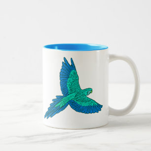 Papagei in Flug, Aqua und Cobalt Blue Zweifarbige Tasse