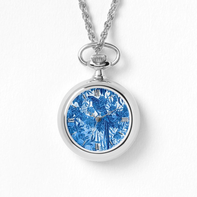 Papagei in Jungle-Umgebung, Indigoblau und Weiß Armbanduhr (Vorderseite)