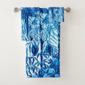 Papagei in Jungle-Umgebung, Indigoblau und Weiß Badhandtuch Set (Insitu)