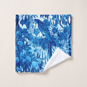 Papagei in Jungle-Umgebung, Indigoblau und Weiß Badhandtuch Set (Waschlappen)