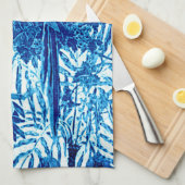 Papagei in Jungle-Umgebung, Indigoblau und Weiß Geschirrtuch (Viertel Falte)