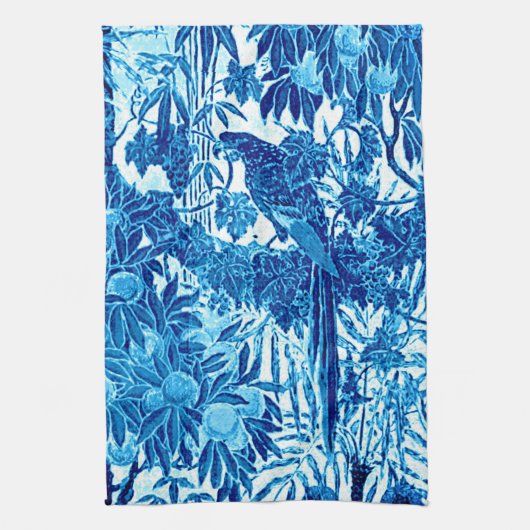 Papagei in Jungle-Umgebung, Indigoblau und Weiß Geschirrtuch (Vertikal)